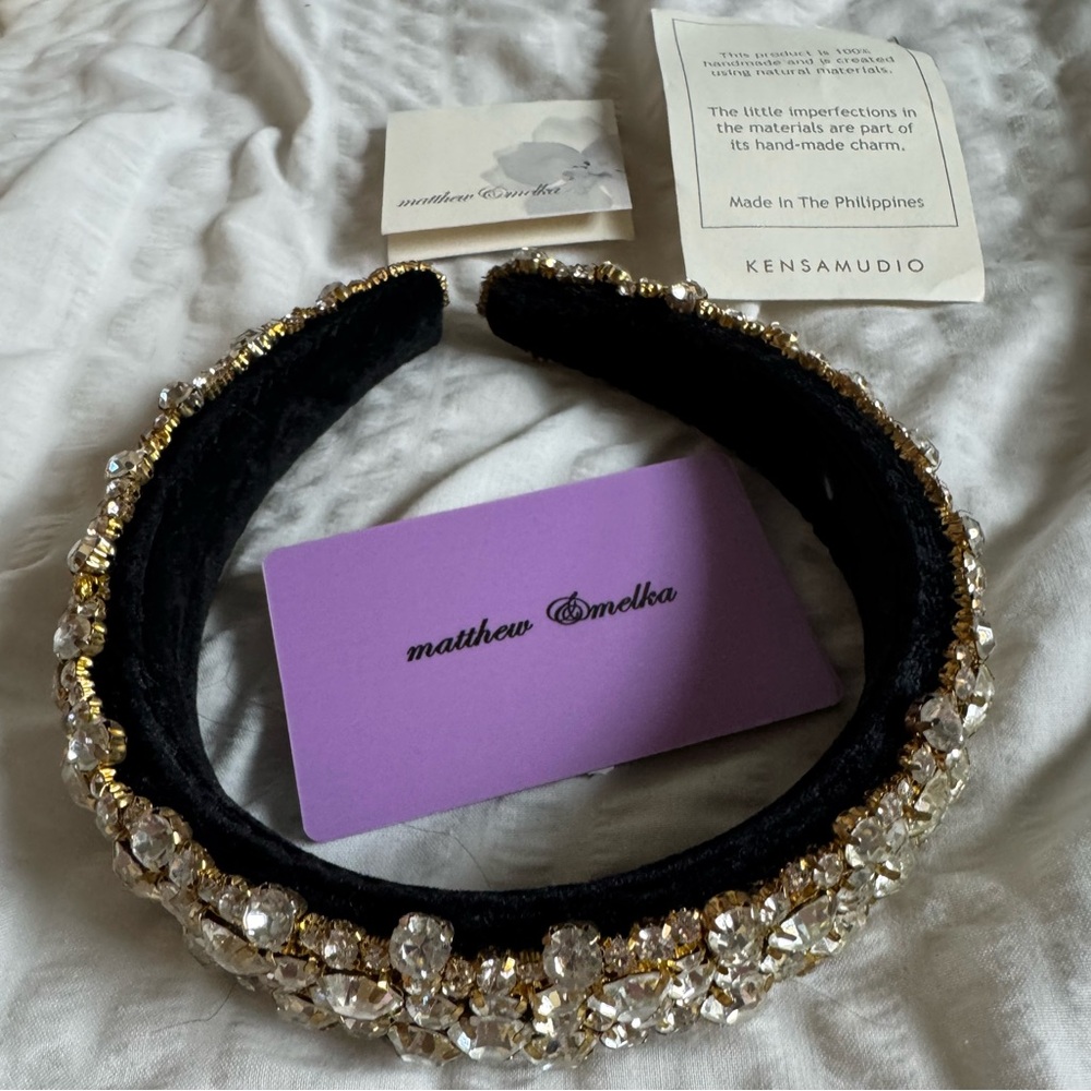Matthew Melka Black and Gold Embellished Headband with crystals